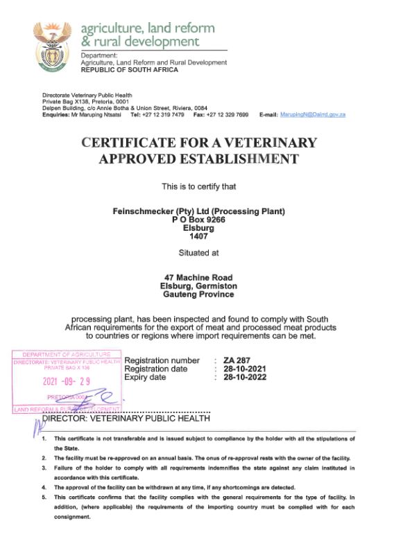 Feinschmecker Veterinary Approved Establishment