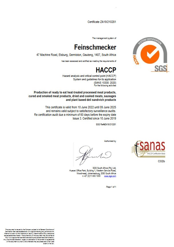 Feinschmecker HACCP Certification 2022